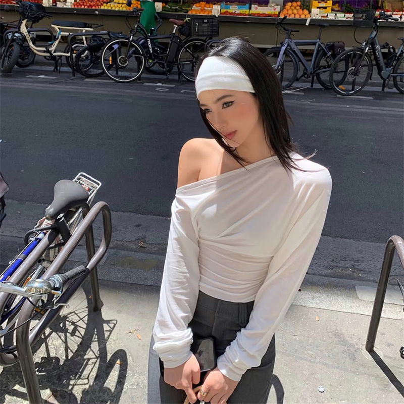 Blouse Off Shoulder - 2026 Kadın Tek Omuzlu Uzun Kollu