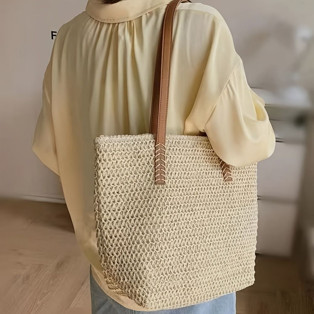 Moda Düz Renk Örgü Hasır Tote  - Tote Bag Beach incelemesi ve fiyatı