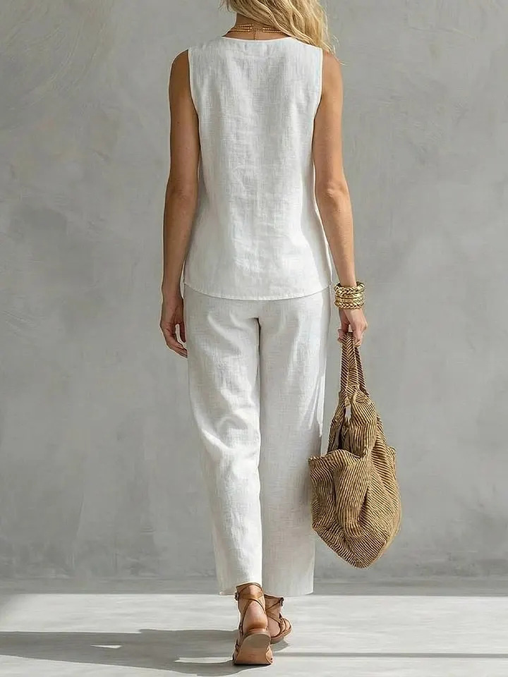 Tek Düğmeli Kolsuz Keten 2 Par - Linen Pant Wide incelemesi ve fiyatı